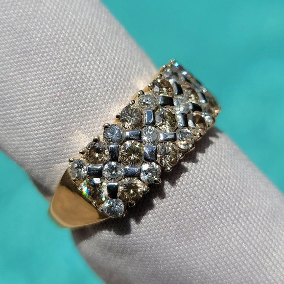 Champagne and White Diamond 10k Yellow Gold Cluster Ring 1.00ctw Sz 7 ~SEE VIDEO - Picture 3 of 6